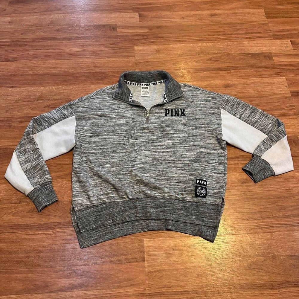 Victoria’s Secret PINK Heathered Gray Two-Tone Long-Sleeve Quarter Zip Sweatshir